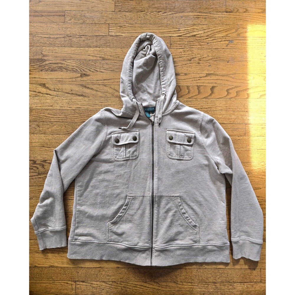 Vtg Lauren Ralph Lauren Womens Beige Full Zip Utility Jacket Size 2X